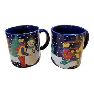 Vtg 1989 Lillian Vernon Japan Holiday Christmas coffee mug set of 2